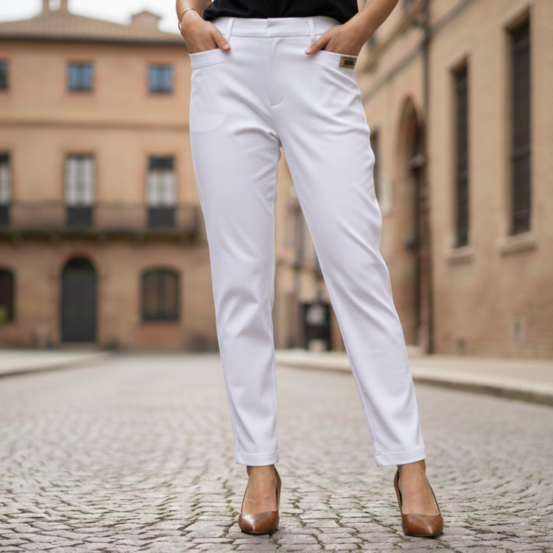 Womens Cotton Polyester Pants Elastic Waist Straight Fit