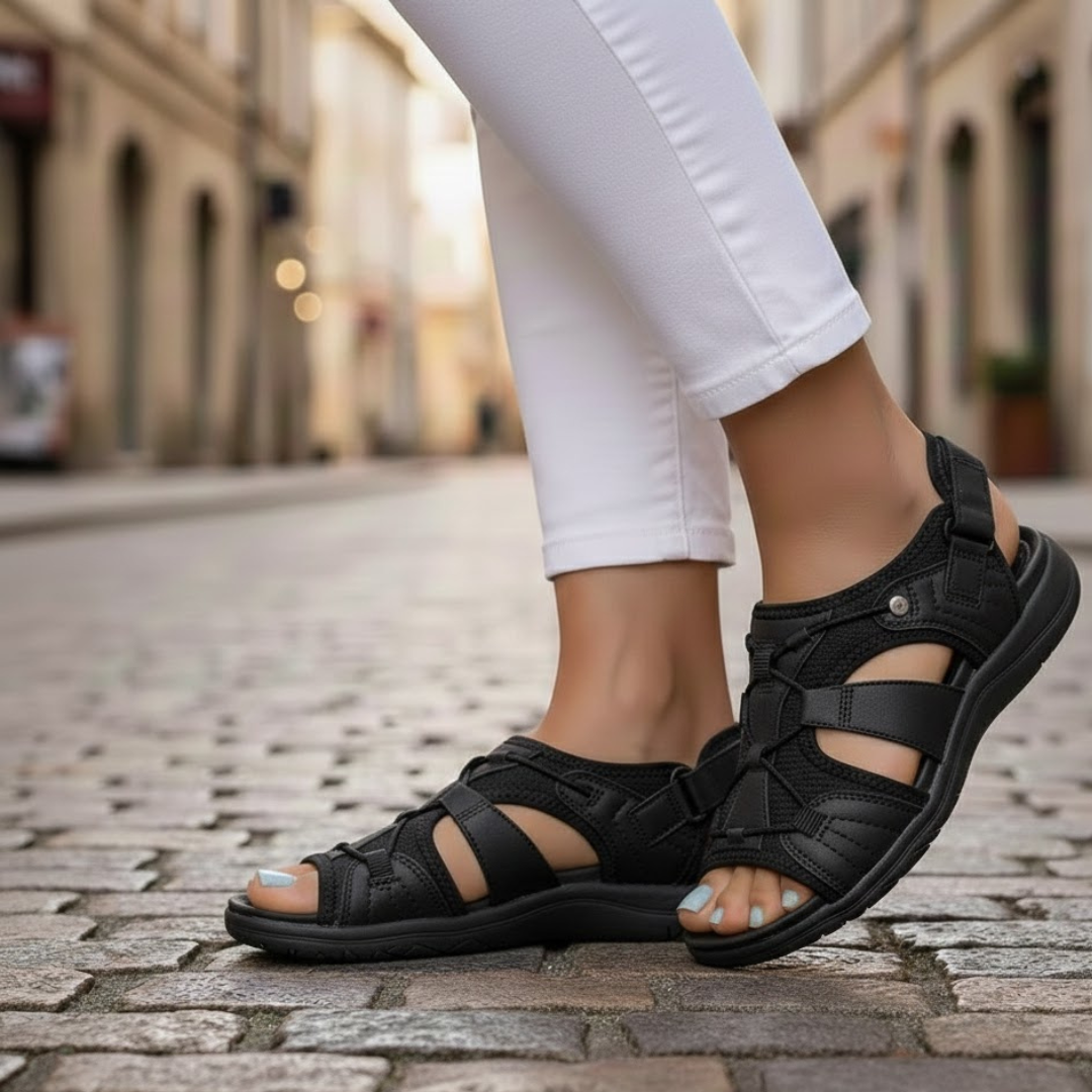 Women Summer Sandals Leather Upper Rubber Sole