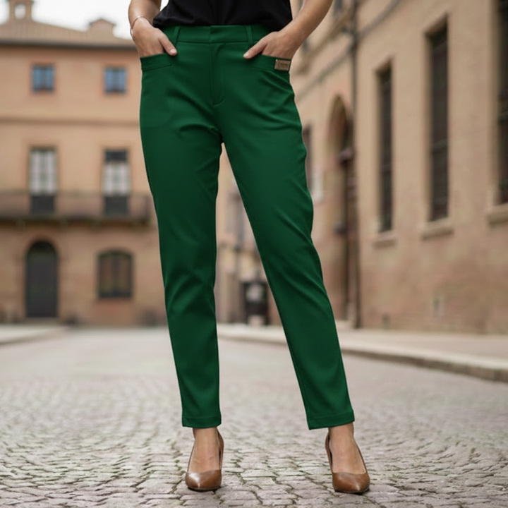 Womens Cotton Polyester Pants Elastic Waist Straight Fit