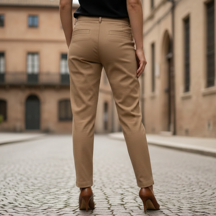Womens Cotton Polyester Pants Elastic Waist Straight Fit