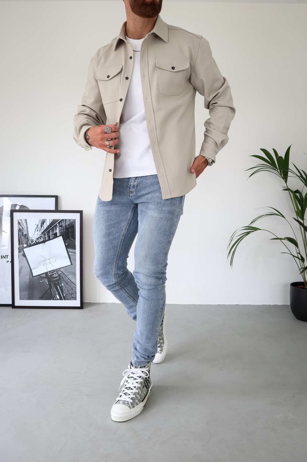 Chemise-overshirt homme à manches longues, boutonnée, poche poitrine, coupe régulière