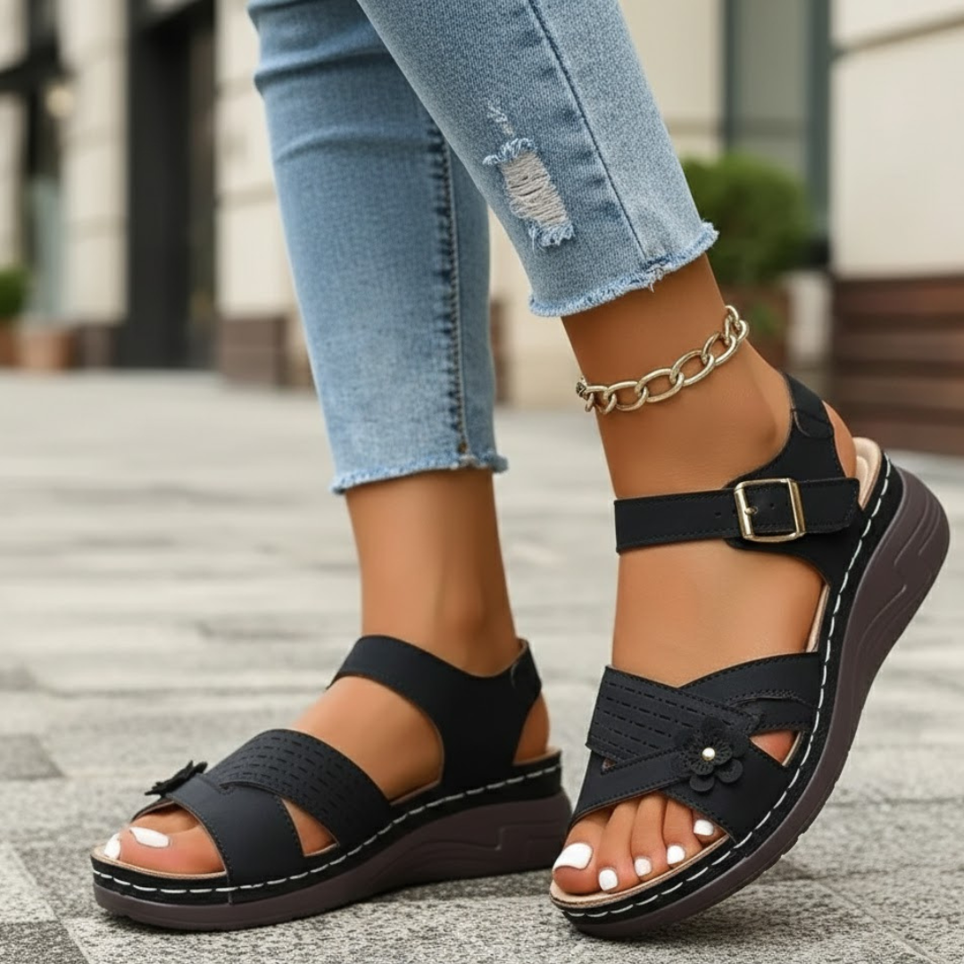 Sandales à plateforme pour femmes, largeur extra large, fermeture à bouton