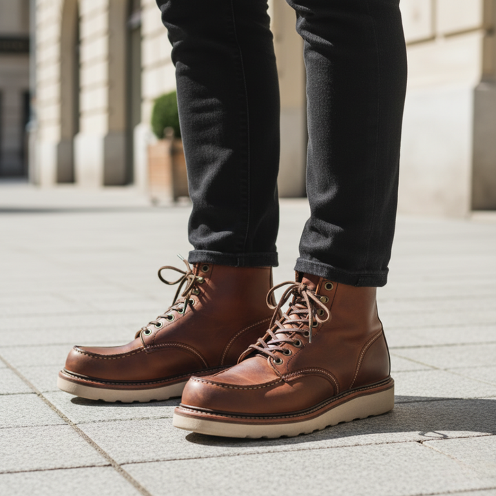Botas ortopédicas de hombre con puntera mocasín de cuero sintético