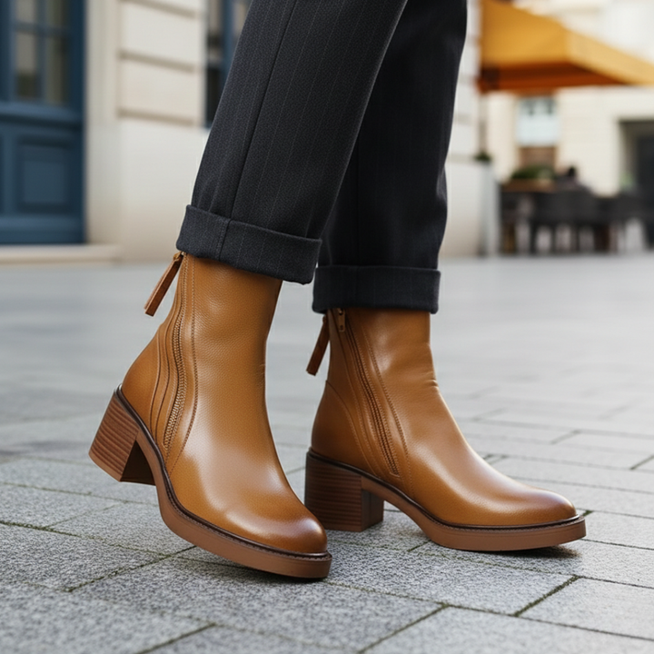 Women Orthopedic Ankle Boots Block Heel Side Zipper Faux Leather
