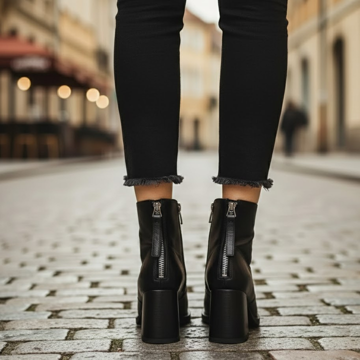 Women Ankle Boots Medium Heel Rear Zip