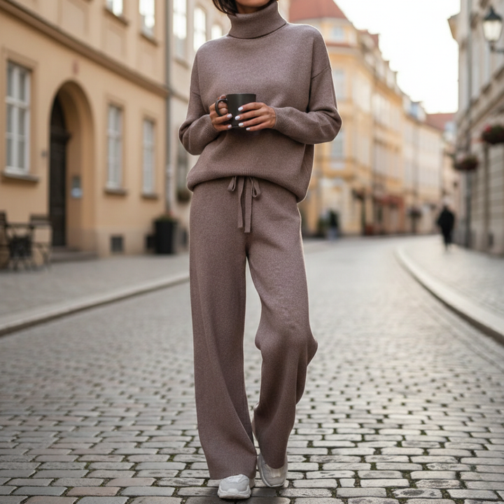 Lounge Set Turtleneck Sweater Wide Leg Pants 2 Piece Women