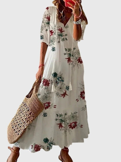 Vestido de mujer de viscosa floral sin mangas con escote en V estilo bohemio vintage