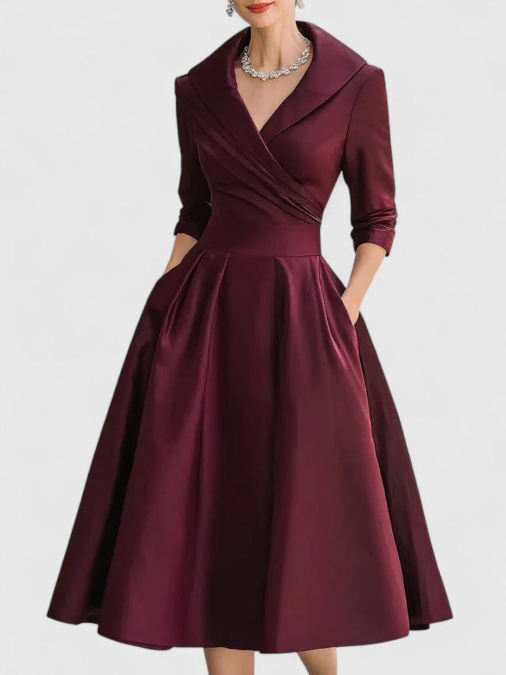 Vestido midi para mujer de terciopelo, cruzado, ajustado, manga larga, escote en V