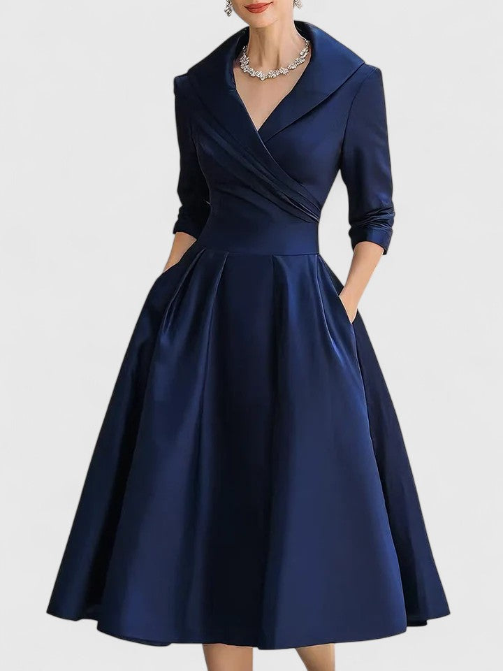Vestido midi para mujer de terciopelo, cruzado, ajustado, manga larga, escote en V