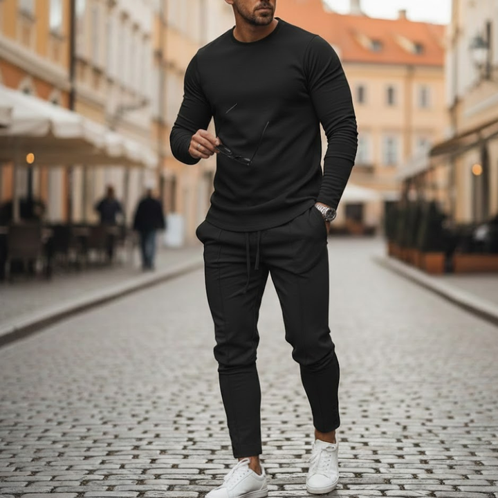 Mens casual clothing set polyester fabric elastic waist autumn wear