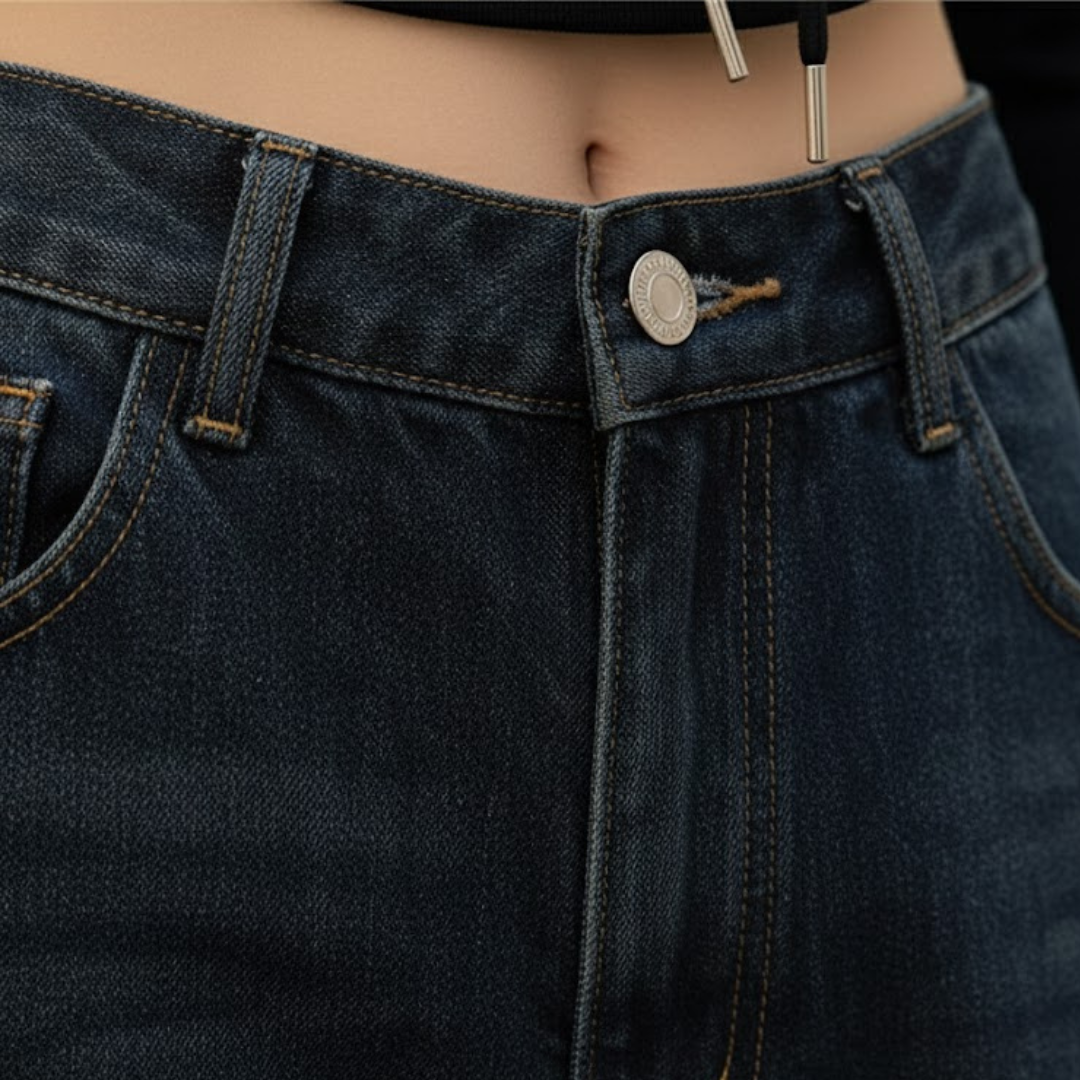 Women Boyfriend Jeans Cotton Blend Relaxed Fit Blue