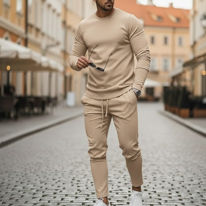 Mens casual clothing set polyester fabric elastic waist autumn wear
