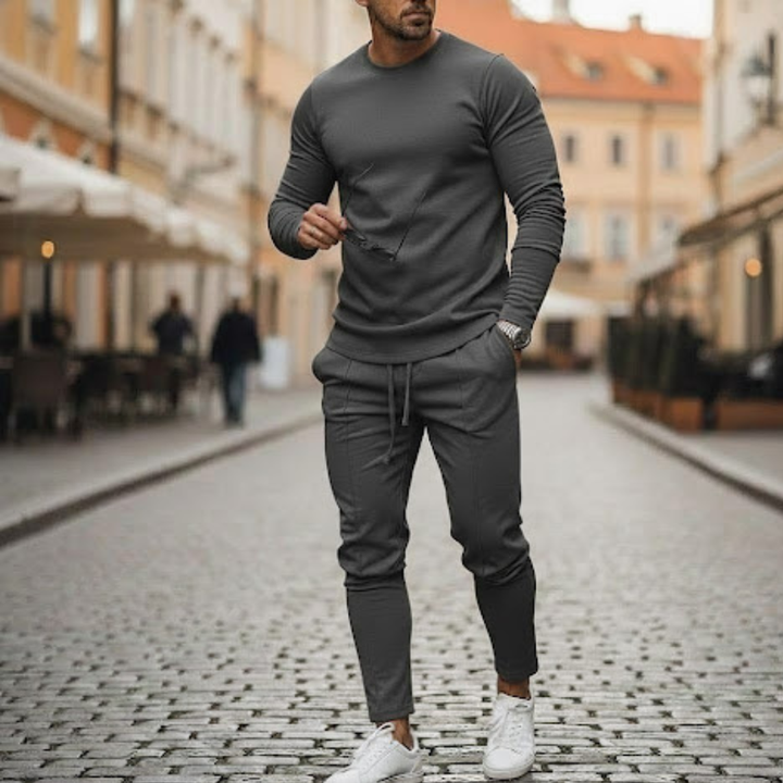 Mens casual clothing set polyester fabric elastic waist autumn wear