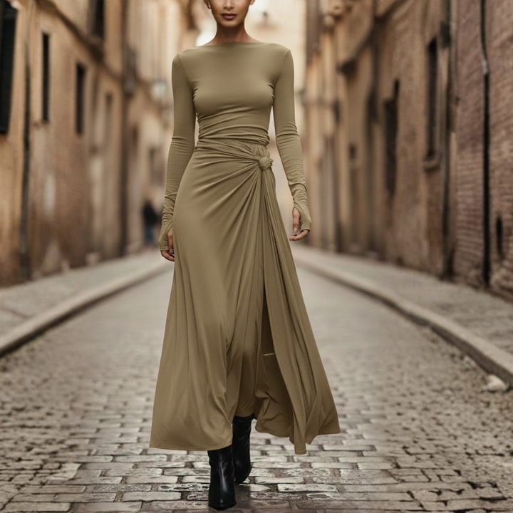 Robe longue à nouer sur le côté en tissu extensible pour femmes