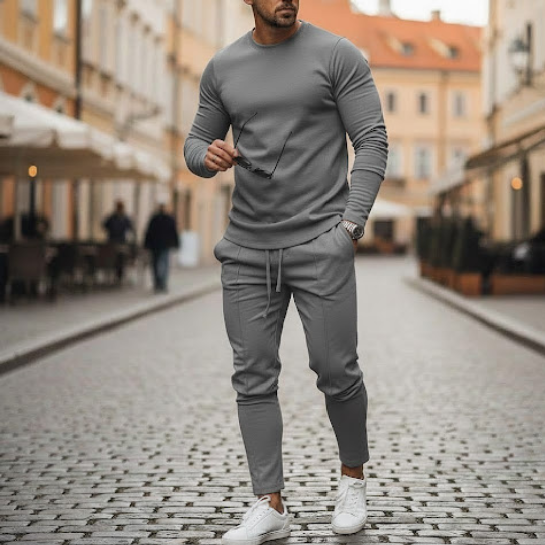 Mens casual clothing set polyester fabric elastic waist autumn wear