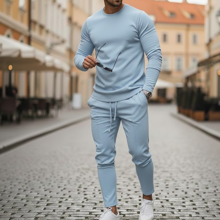 Mens casual clothing set polyester fabric elastic waist autumn wear