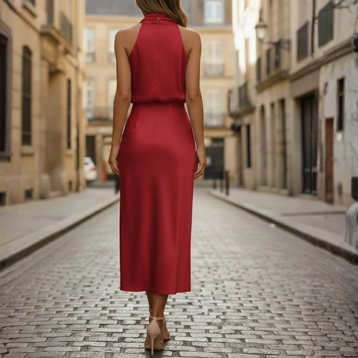 Vestido midi para mujer con cuello alto sin mangas de mezcla de algodón