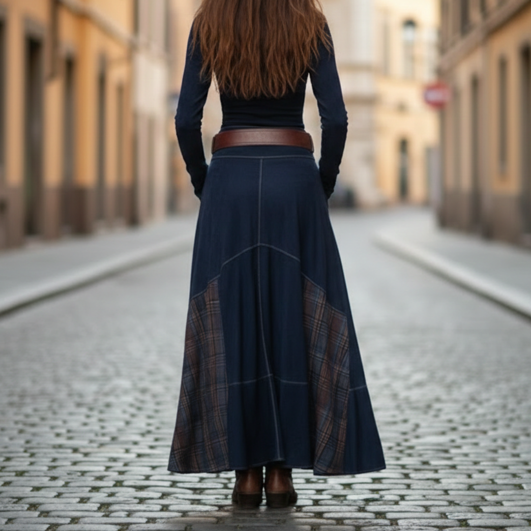 Robe longue vintage en polyester à carreaux imitation daim pour femmes