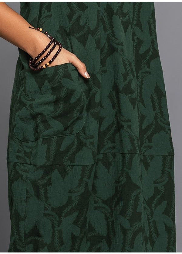 Women's Midi Dress Cotton Blend Floral Long Sleeve Round Neck Relaxed Fit With Pockets – Casual Work
