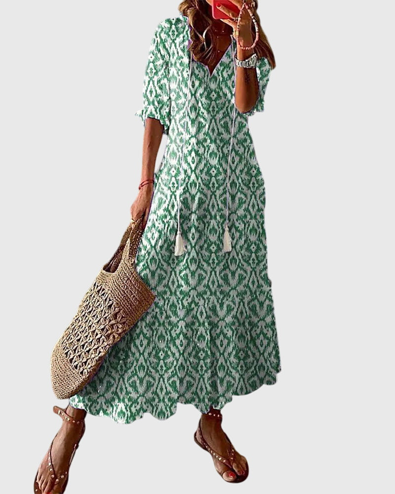 Vestido de mujer de viscosa floral sin mangas con escote en V estilo bohemio vintage