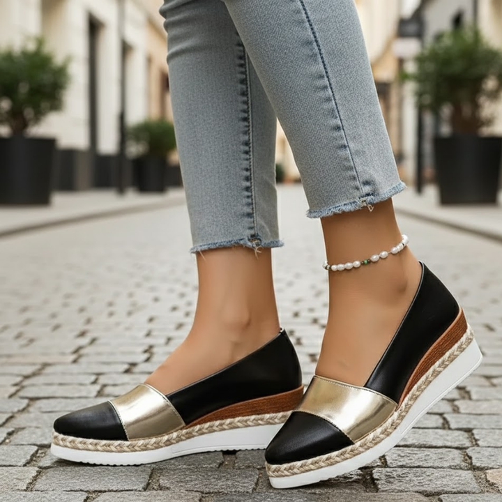Women Wedge Sandals Metallic Finish Cushioned Sole
