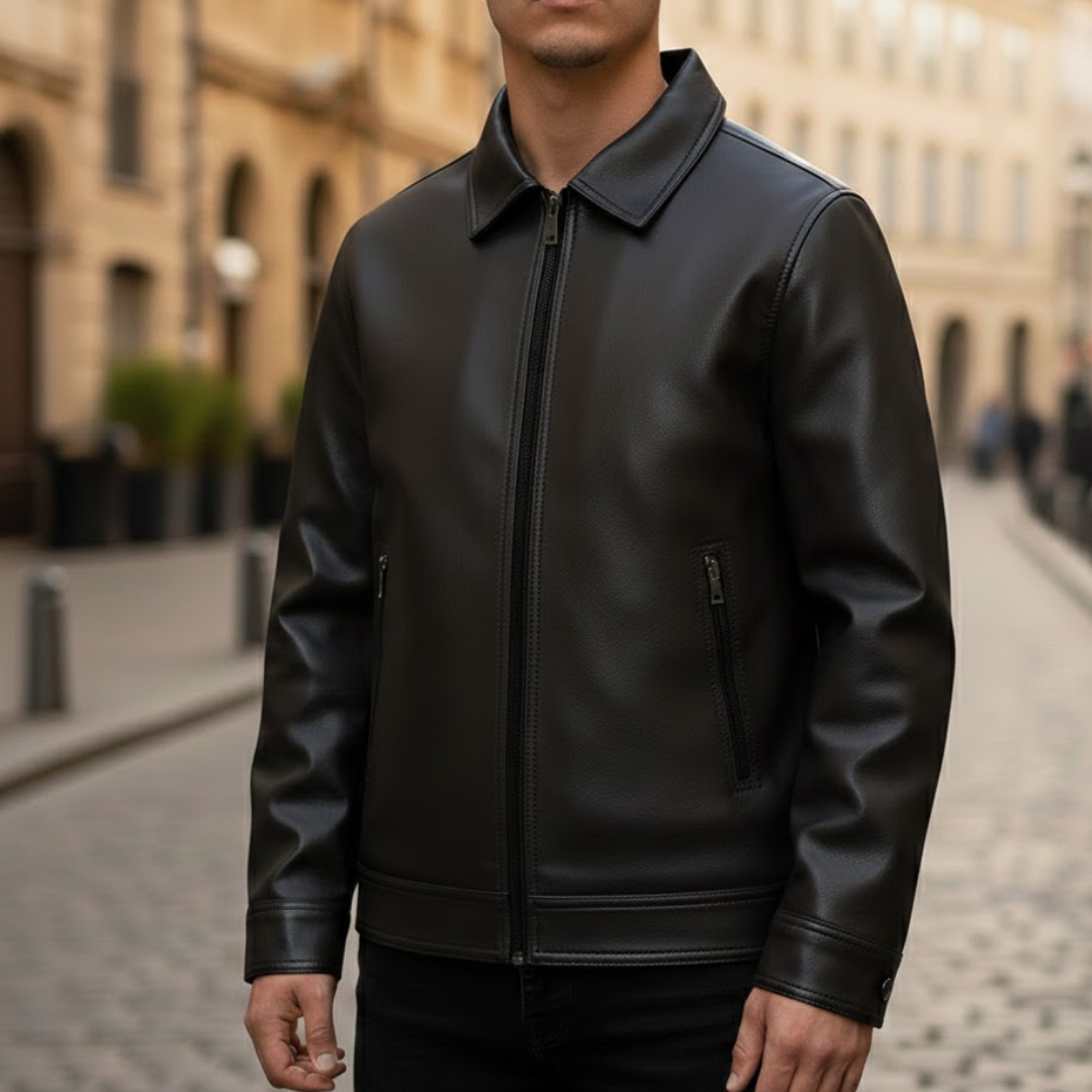 Chaqueta bomber de ante vegano para hombre con cuello acanalado y cremallera