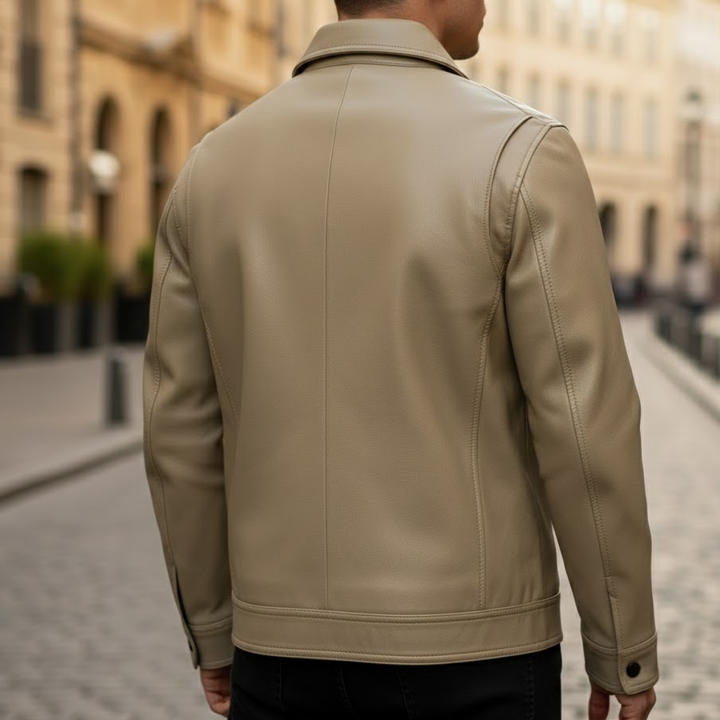 Chaqueta bomber de ante vegano para hombre con cuello acanalado y cremallera