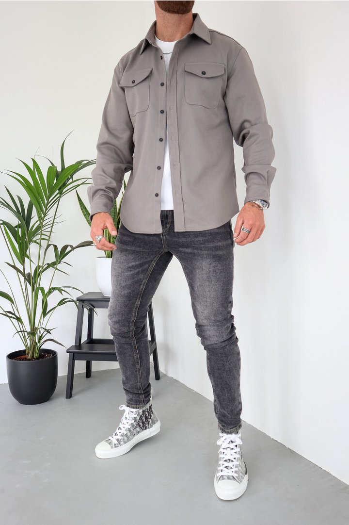 Men's Overshirt Jacket Button-Up Long Sleeve Chest Pocket Regular Fit