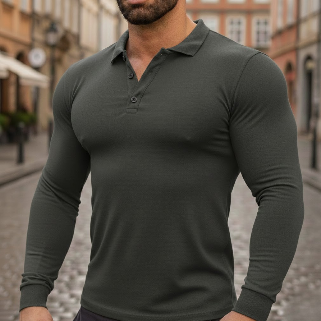 Camiseta de manga larga para hombre, polo, poliéster algodón elástico, ropa de otoño