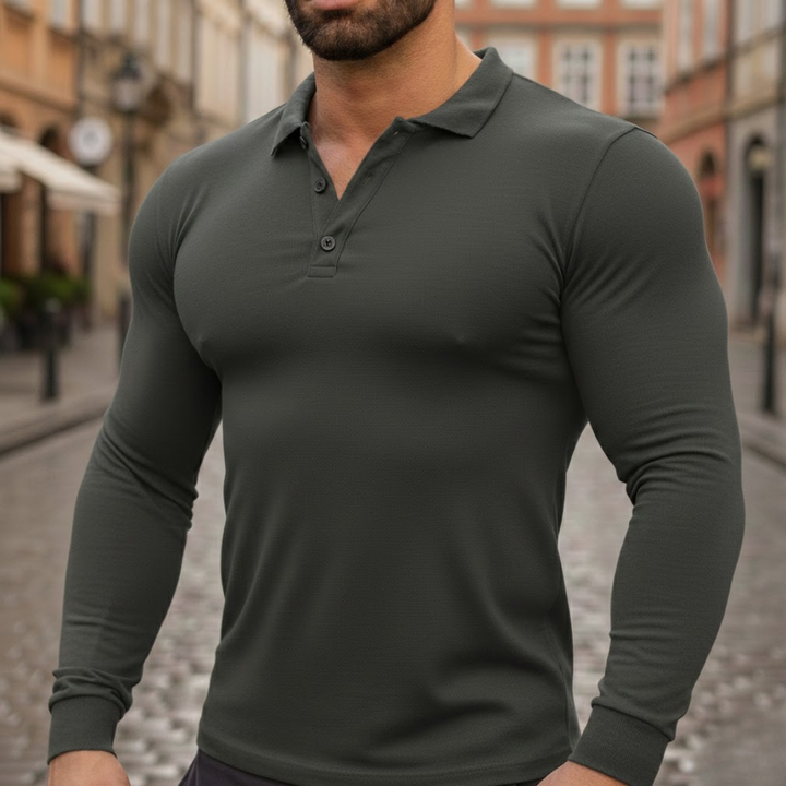 Camiseta de manga larga para hombre, polo, poliéster algodón elástico, ropa de otoño