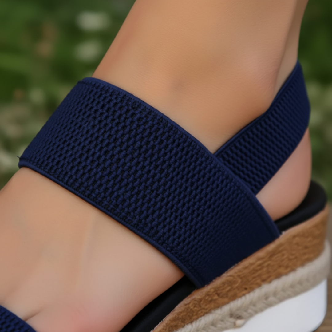 Sandalias ortopédicas de cuña de corcho con tela elástica para mujer