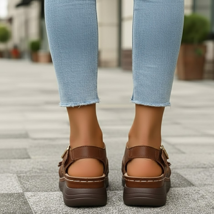 Sandales à plateforme pour femmes, largeur extra large, fermeture à bouton