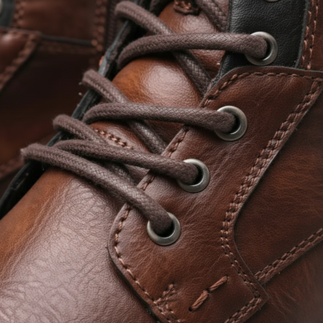 Botas de senderismo de cuero con cordones, cierre lateral ortopédico para hombre
