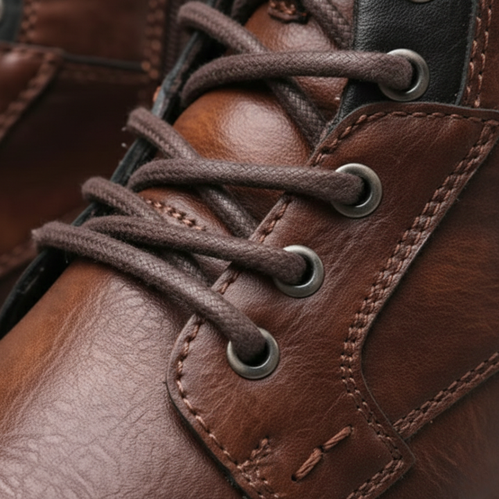 Botas de senderismo de cuero con cordones, cierre lateral ortopédico para hombre