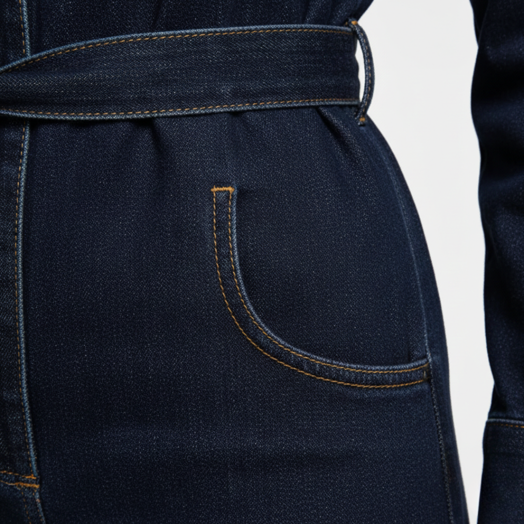 Conjunto de mezclilla Chaqueta con botones delanteros Pantalones rectos para mujer Azul marino