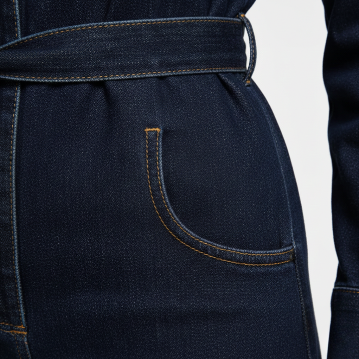 Conjunto de mezclilla Chaqueta con botones delanteros Pantalones rectos para mujer Azul marino