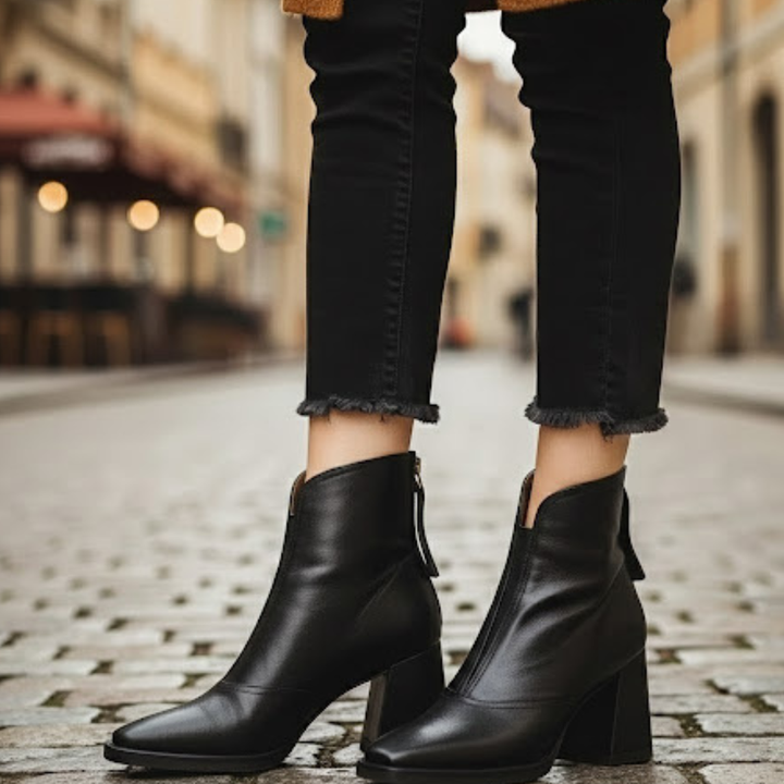 Women Ankle Boots Medium Heel Rear Zip