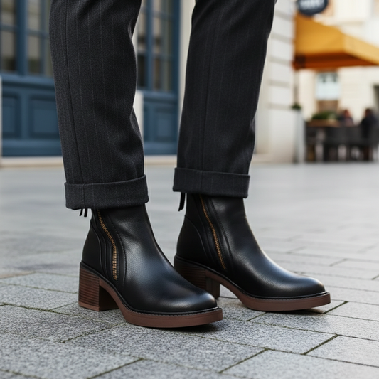 Women Orthopedic Ankle Boots Block Heel Side Zipper Faux Leather