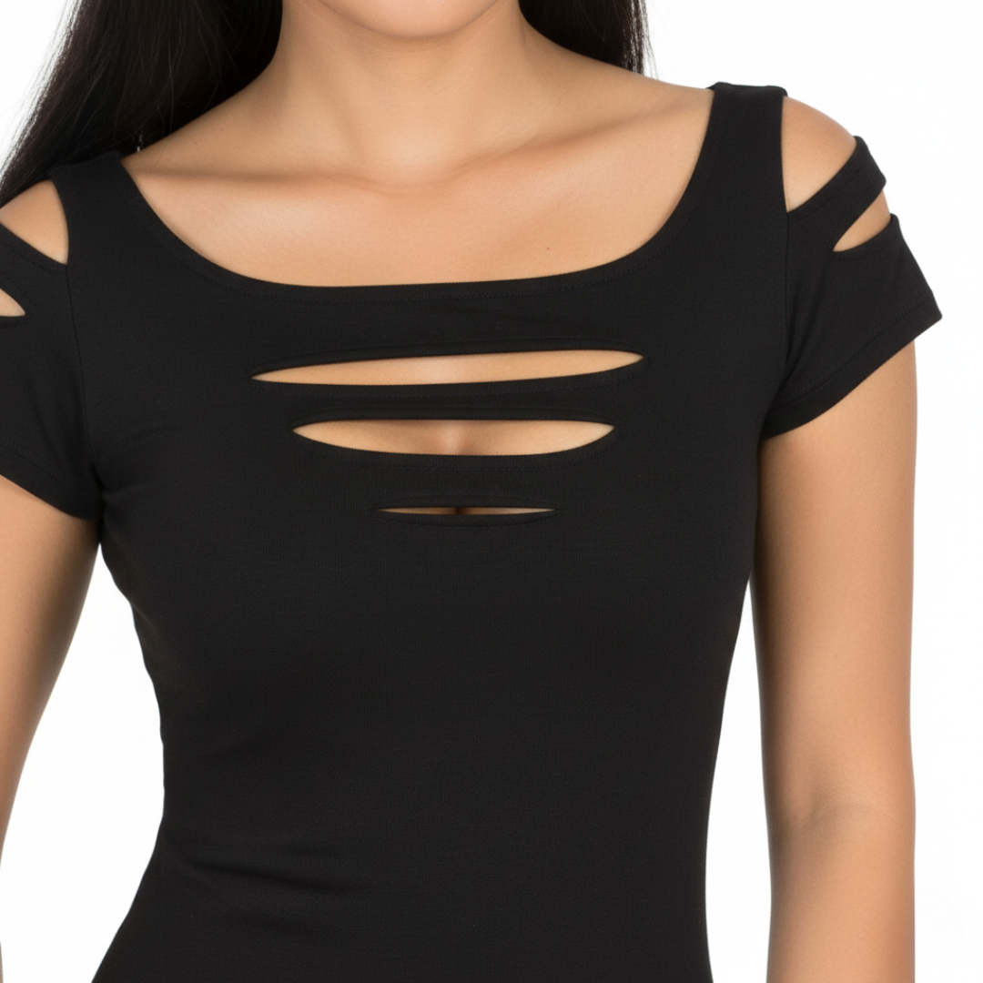 Haut moulant en polyester pour femme avec découpes