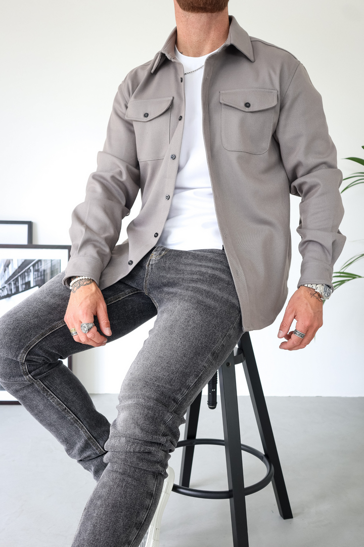 Men's Overshirt Jacket Button-Up Long Sleeve Chest Pocket Regular Fit