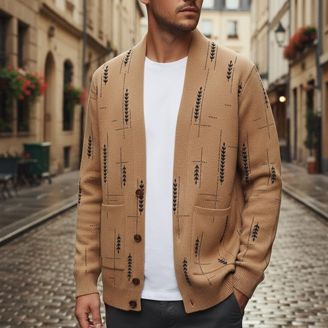 Men Knit Cardigan Heritage Pattern Autumn Winter