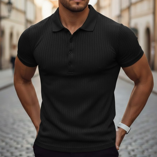 Camiseta tipo polo para hombre de manga corta, tejido de punto, ajuste entallado, poliéster
