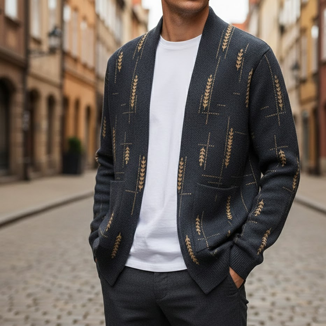 Men Knit Cardigan Heritage Pattern Autumn Winter