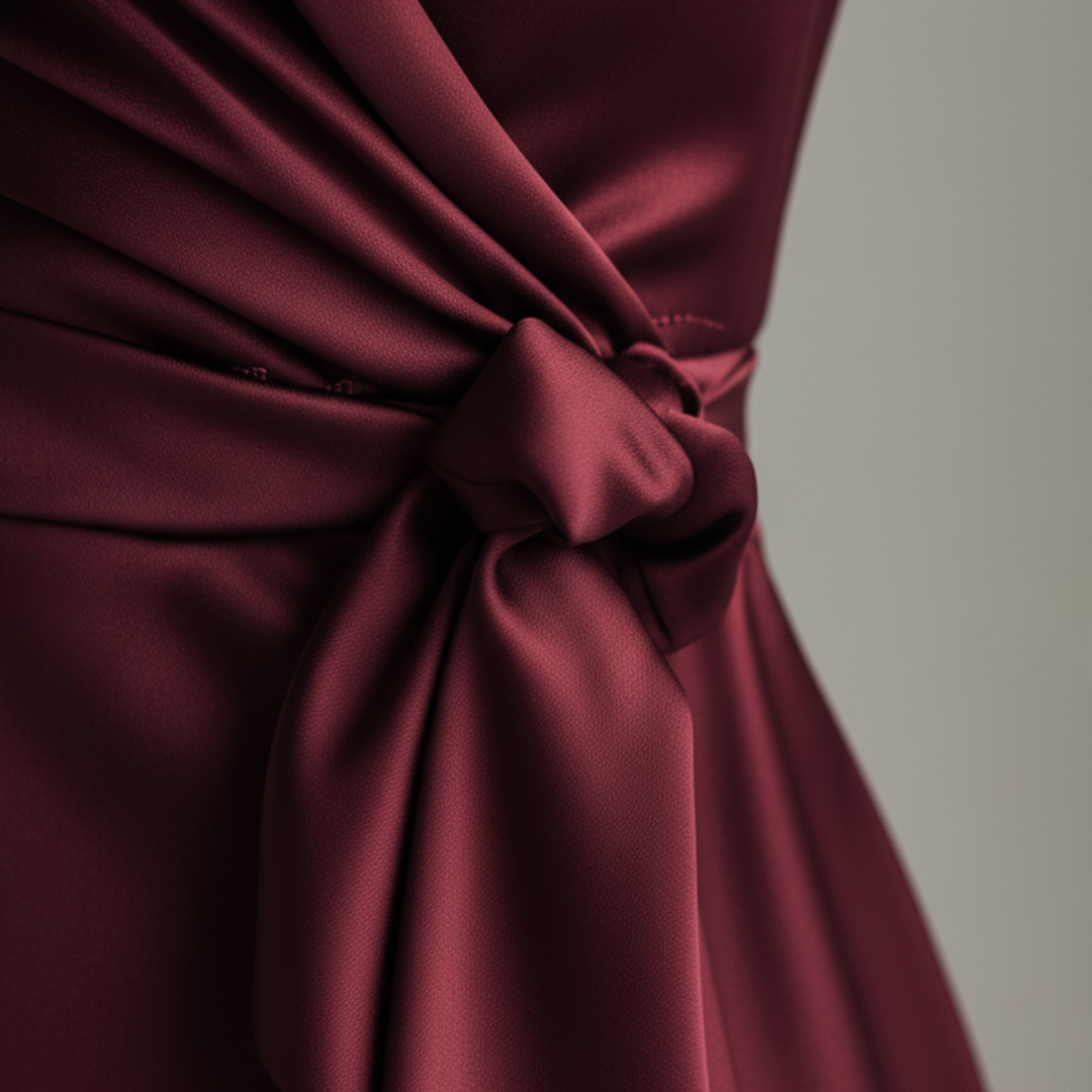 Women Burgundy Satin Wrap Midi Dress