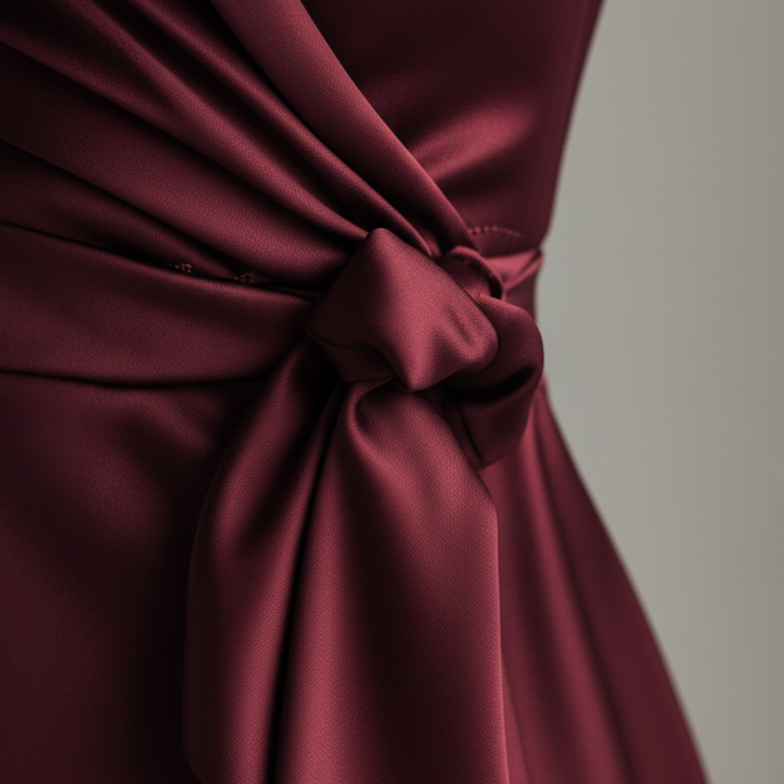 Women Burgundy Satin Wrap Midi Dress