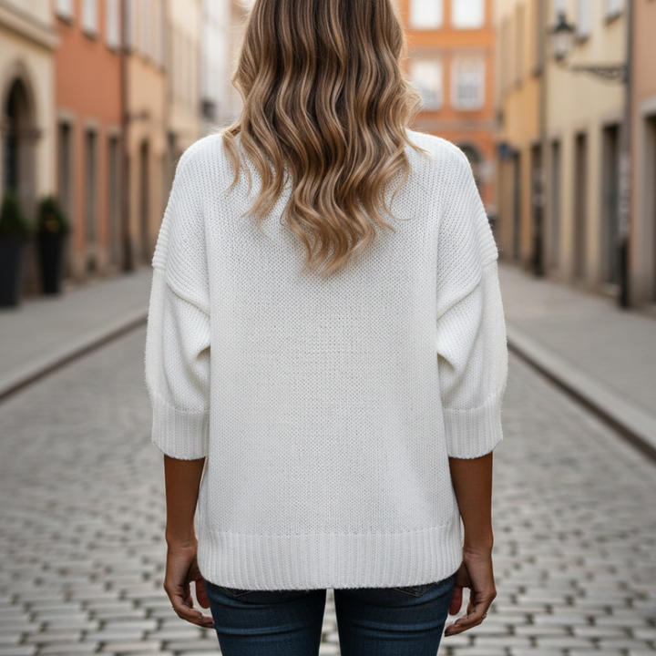 Sweater V-Neck Ribbed Knit Long Sleeve Womens