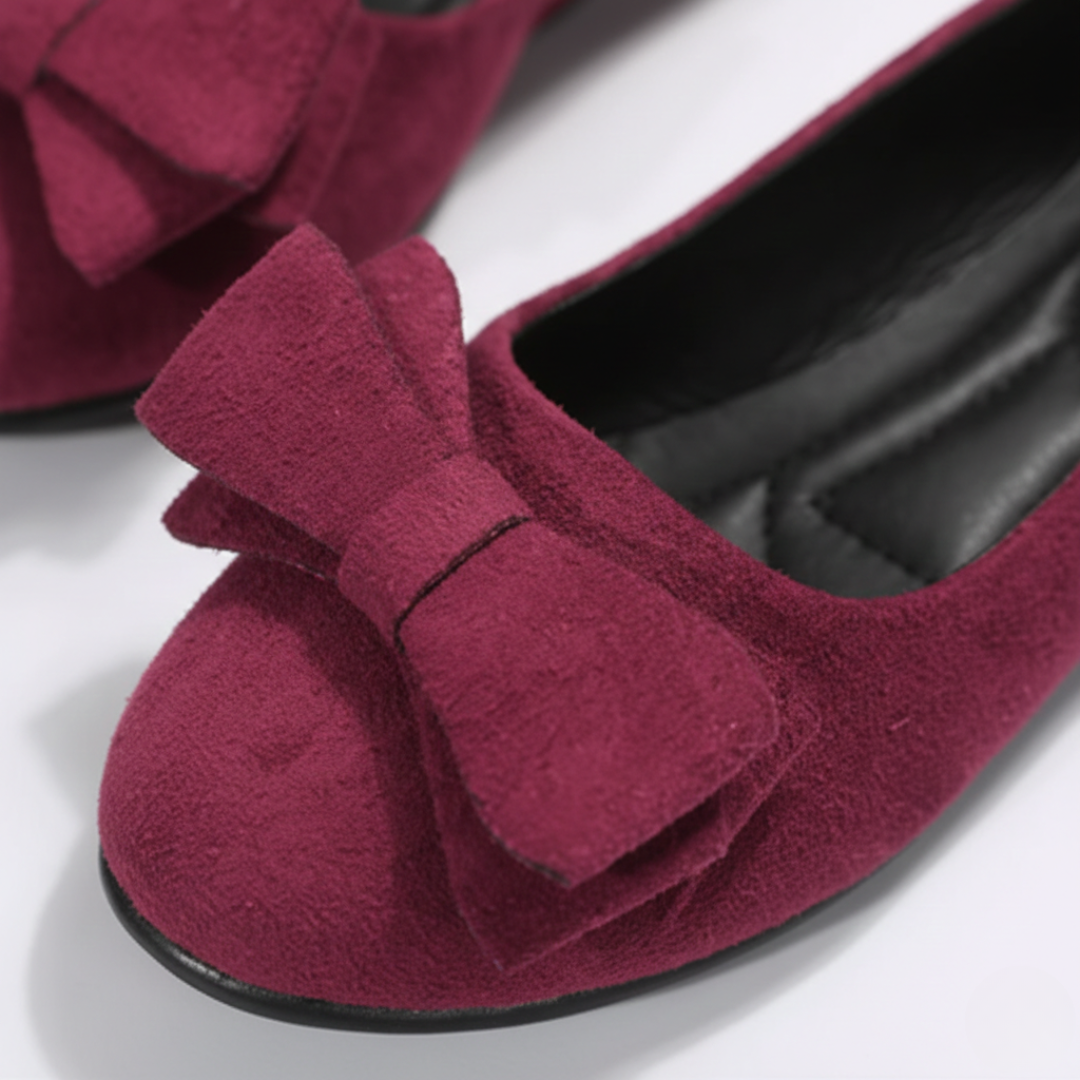 Zapatos planos de ballet de ante con lazo, sin cordones, punta redonda para mujer
