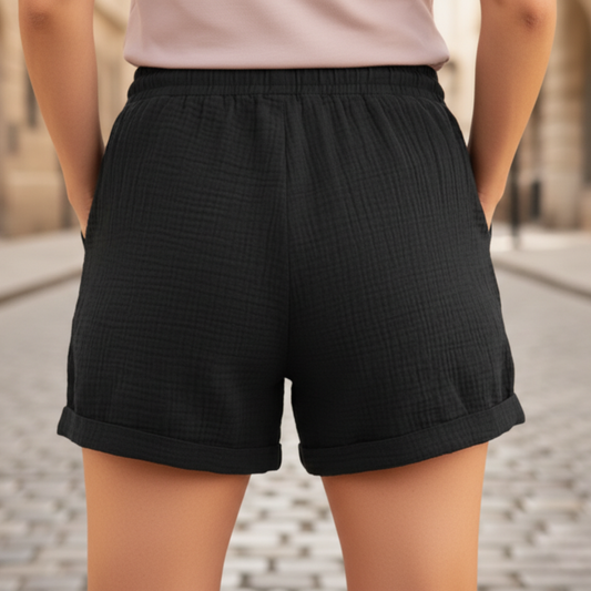 Pantalones cortos casuales de algodón con cintura ajustable para mujer