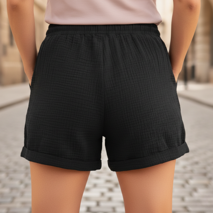 Pantalones cortos casuales de algodón con cintura ajustable para mujer