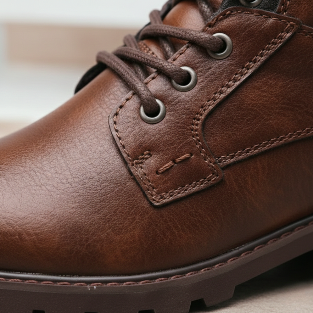 Botas de senderismo de cuero con cordones, cierre lateral ortopédico para hombre